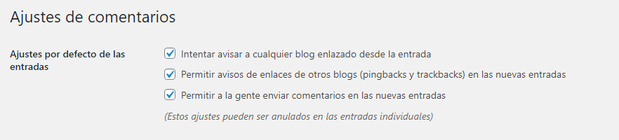 ajustes de comentarios wordpress